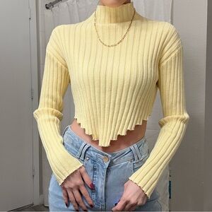 Forever 21 Light Yellow Ribbed Mock Neck Sweater